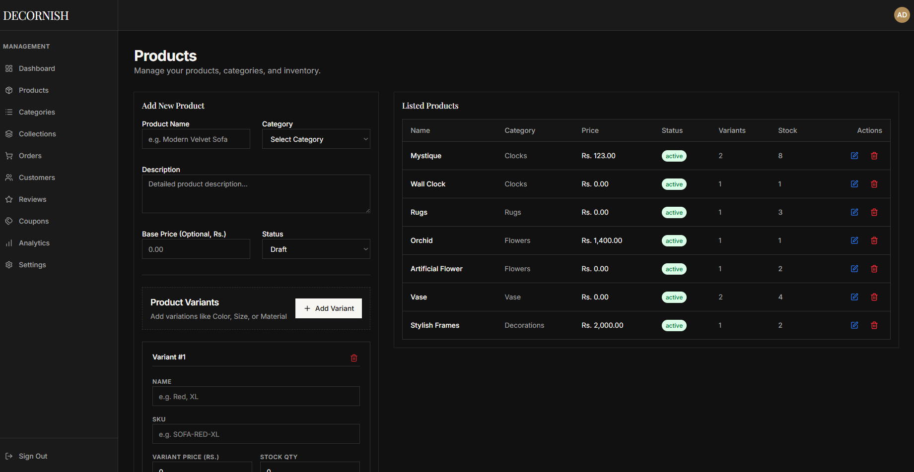 Decornish Admin Dashboard